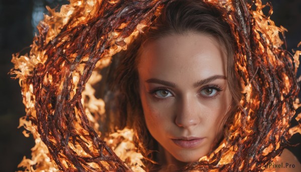 The beauty of a female set in a captivating fiery dynamic scene