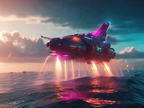 A spacecraft showcased in a tranquil sunset day