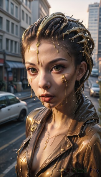 A female set against the backdrop of a serene rainy day