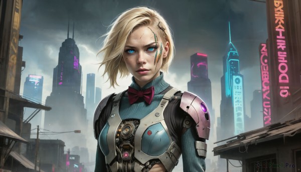 A cyborg in the heart of a majestic rainy outdoors