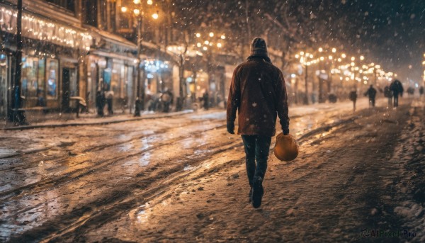 A unique view of a street in snowy outdoors