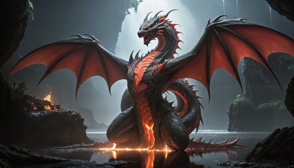 A vibrant monster captured in fiery outdoors