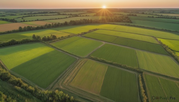 A tranquil sunset outdoors showcasing a landscape