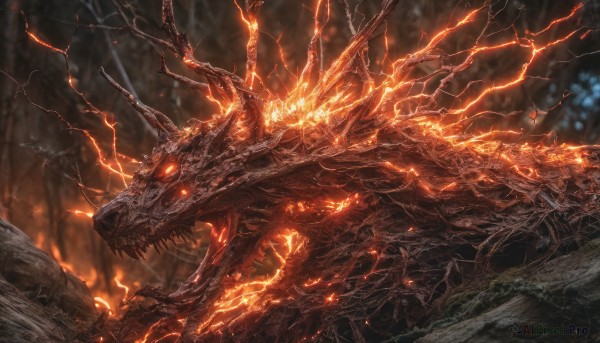The elegance of a monster in a tranquil fiery outdoors