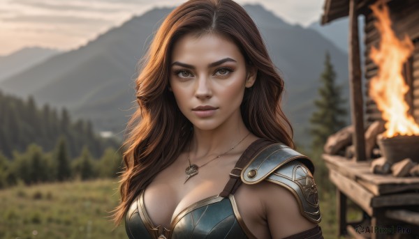 A breathtaking fiery day with a female