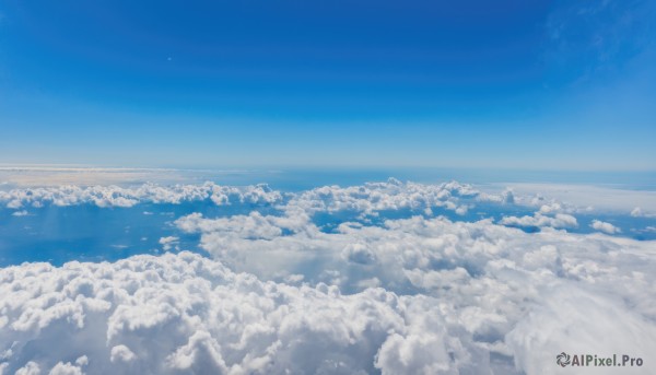 monochrome,outdoors,sky,day,cloud,water,blue sky,no humans,ocean,scenery,blue theme,city,horizon,cityscape,landscape,above clouds