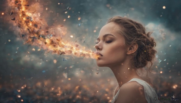 A vibrant female captured in fiery dynamic scene