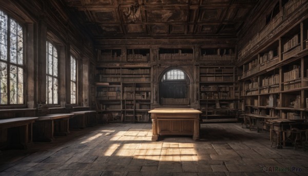 day,indoors,tree,book,no humans,window,shadow,chair,table,sunlight,plant,scenery,light rays,wooden floor,stairs,door,bookshelf,sunbeam,stool,shelf,book stack,library,ceiling,wooden chair,tiles,tile floor,chandelier