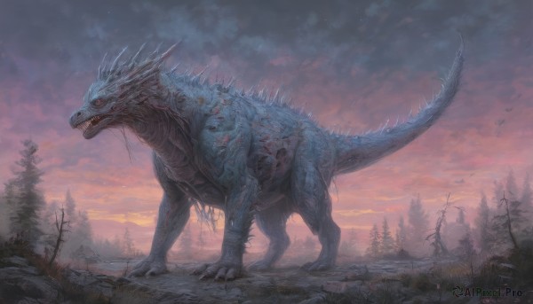 A serene sunset outdoors featuring a monster