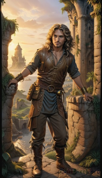 A peaceful sunset outdoors with a male