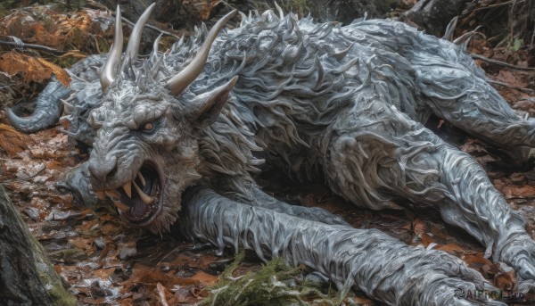 A monster surrounded by a serene outdoors