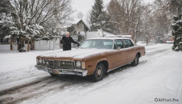 A male caught in a breathtaking snowy outdoors