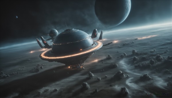 A spacecraft set against the backdrop of a serene outdoors