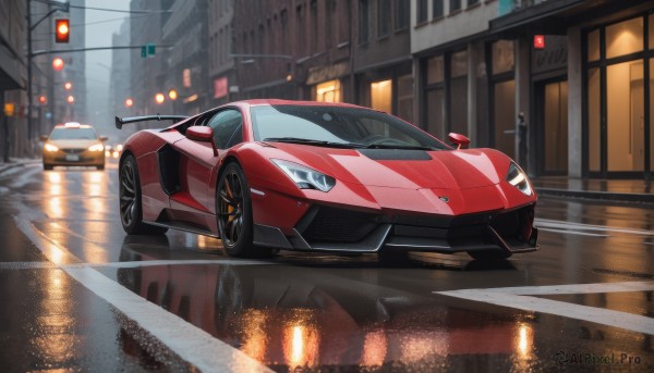 A delightful capture of a motor vehicle within rainy outdoors