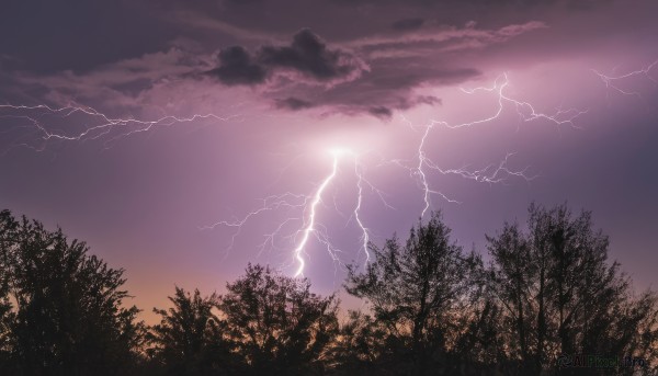 A lightning set against the backdrop of a breathtaking sunset outdoors