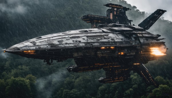 A breathtaking rainy outdoors featuring a spacecraft