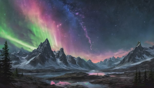 A unique view of a landscape in snowy outdoors