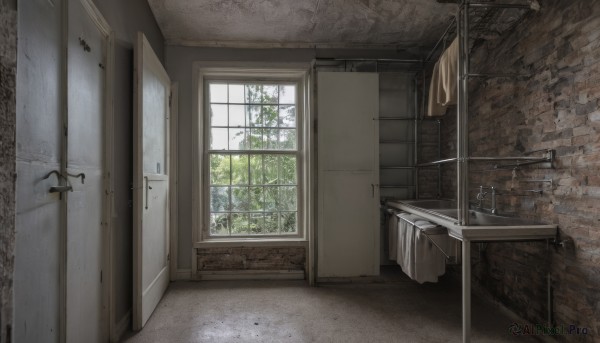 day,indoors,tree,no humans,window,plant,towel,scenery,door,wall,bathroom,sink,faucet,curtains,tiles,brick wall,bathtub,tile wall,cabinet,shower (place),cracked wall