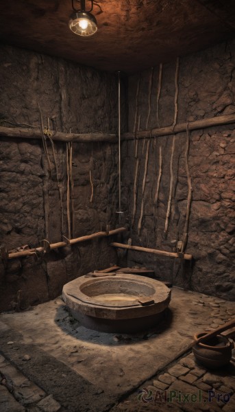 water,no humans,from above,scenery,lantern,wood,indoors,shadow,light,wall,brown theme,stone,stone floor,stone wall