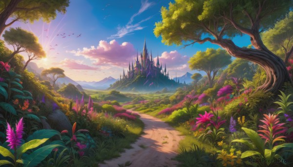 A landscape amidst a idyllic sunset outdoors