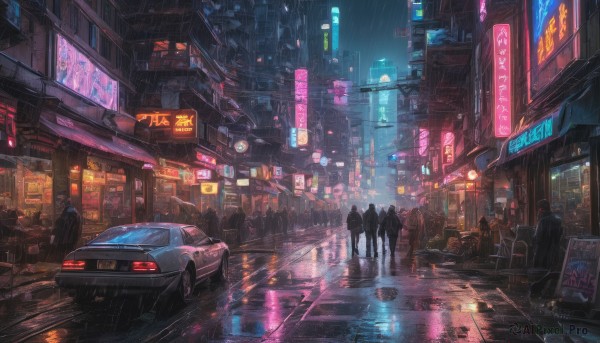 A motor vehicle showcased in a tranquil rainy outdoors