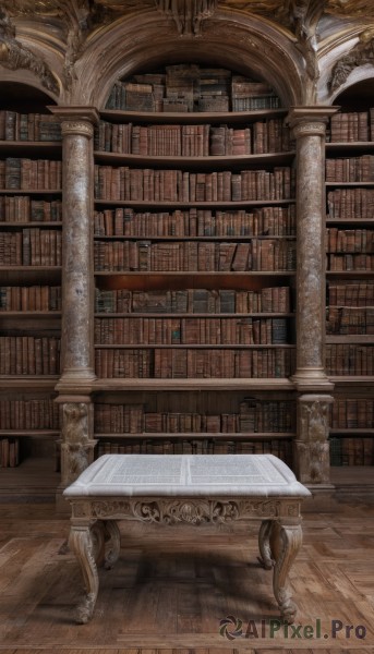 indoors,book,no humans,chair,table,scenery,wooden floor,stairs,fantasy,bookshelf,library,carpet,voile,open book,architecture,pillar,arch