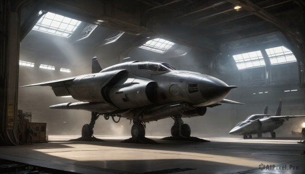 HQ,indoors,signature,military,no humans,window,fire,robot,flying,science fiction,realistic,aircraft,military vehicle,airplane,vehicle focus,spacecraft,jet,cockpit,missile,fighter jet,pilot,multiple boys,shadow,sunlight,light rays