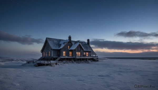 outdoors,sky,cloud,water,tree,blue sky,no humans,window,night,ocean,cloudy sky,building,star (sky),night sky,scenery,snow,starry sky,sunset,mountain,door,horizon,house,winter,beach,sand,landscape,shore