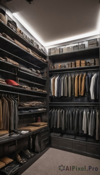 shoes,indoors,bag,book,no humans,chair,table,box,scenery,shelf,shop,ceiling,still life,ceiling light,cabinet,clothes