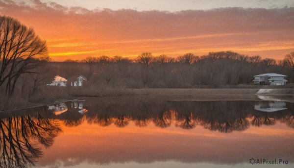 A boat amidst a idyllic sunset outdoors