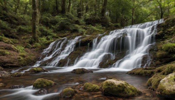 A peaceful image of a waterfall in day