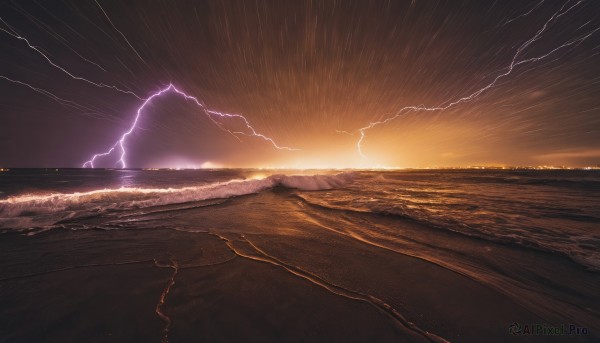 A vibrant lightning captured in rainy outdoors