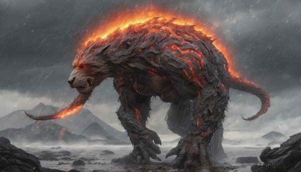 A stunning monster captured in rainy outdoors