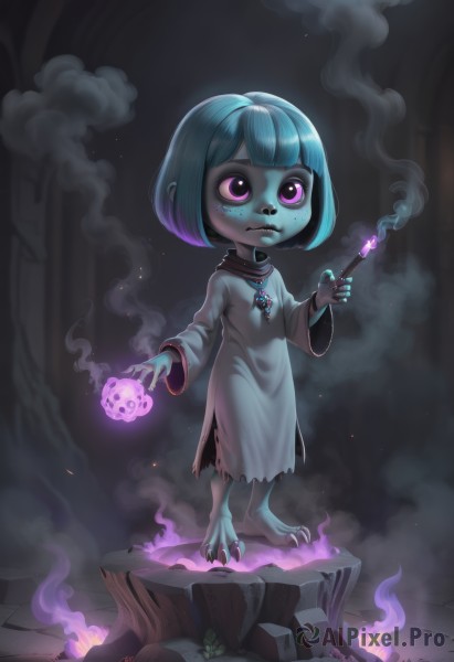 The wonder of a child in a peaceful fiery smoke