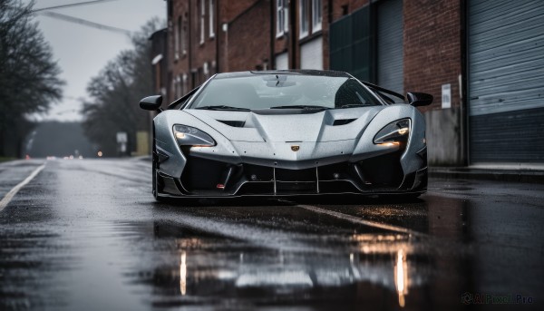 A graceful view of a motor vehicle in rainy outdoors