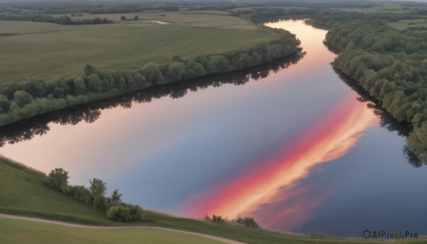 The majestic beauty of a landscape set within a dynamic sunset outdoors