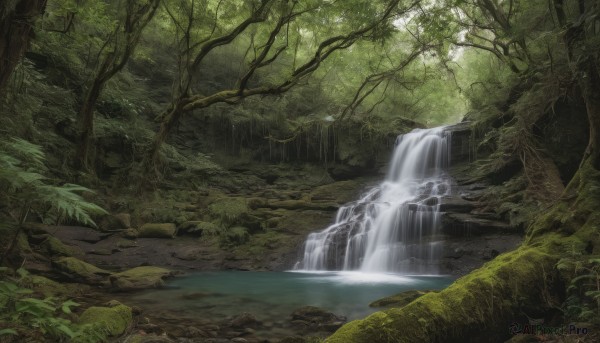 A waterfall in a picturesque outdoors