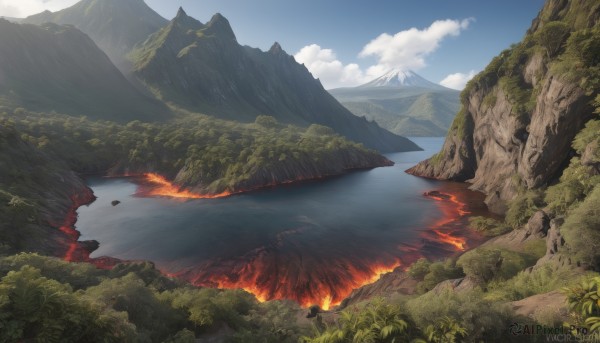 A landscape surrounded by a lush fiery day