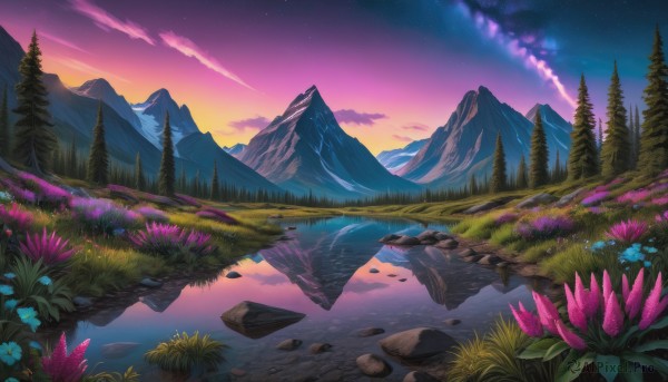 A graceful view of a landscape in sunset outdoors