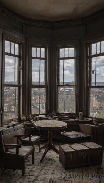 sky,day,cloud,indoors,cup,blue sky,no humans,window,chair,table,cloudy sky,plant,curtains,building,scenery,plate,teacup,wooden floor,city,cityscape,teapot,saucer,skyscraper,wooden table,tree,book,bottle,box,couch,desk,drinking glass,glass,lamp,candle,stool,painting (object),candlestand