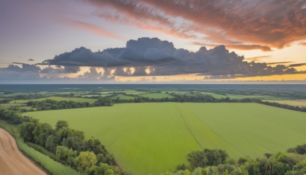 A glimpse of a landscape in a lush sunset outdoors