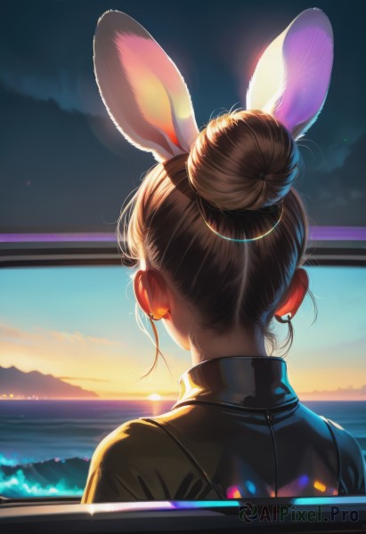 A tranquil view of a female in sunset outdoors