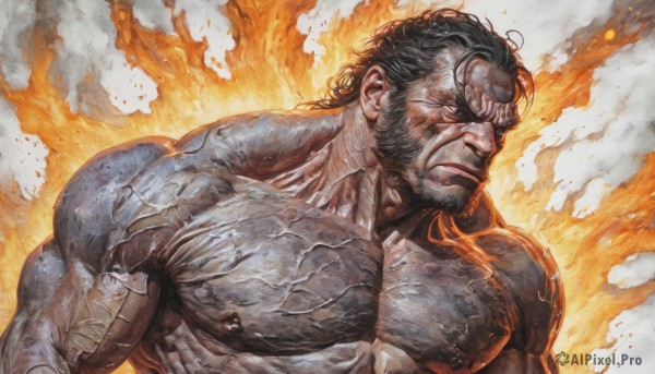 The charm of a male in a bold fiery dynamic scene
