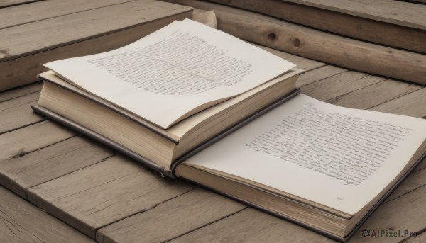 indoors,book,no humans,table,wooden floor,paper,open book,pencil,notebook,still life,wooden table,wood,signature,realistic