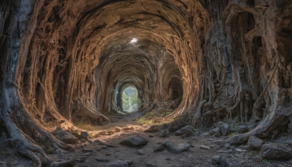 outdoors,indoors,tree,no humans,window,sunlight,nature,scenery,forest,rock,fantasy,ruins,pillar,cave,moss,plant,light,space,planet,stone