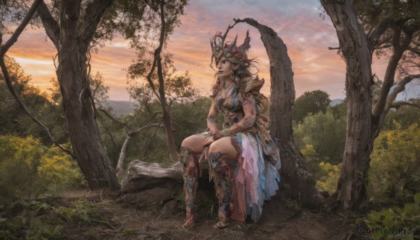 A majestic sunset outdoors featuring a female
