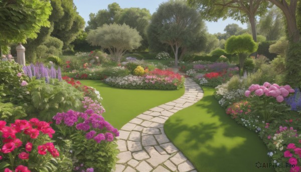 A garden showcased in a tranquil day