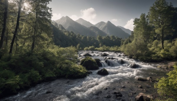 A waterfall in a picturesque day