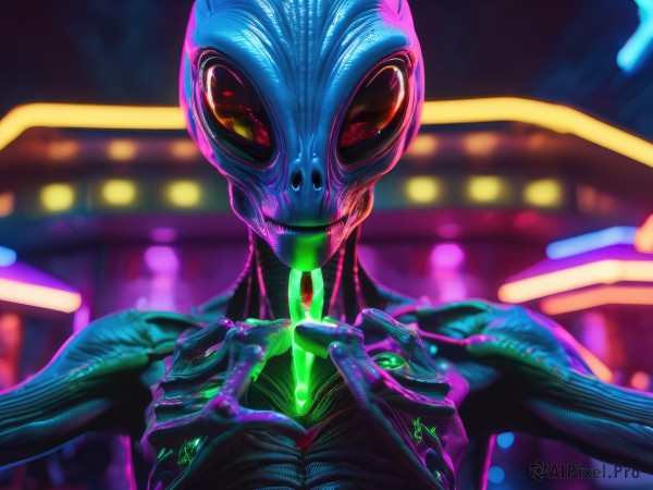 A alien surrounded by a lush dynamic scene