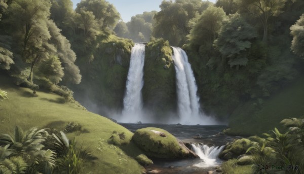 A waterfall framed by the beauty of a lush day